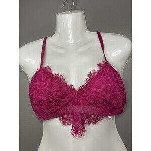 Free People Bralette Bra Womens M Pink Lace Sheer Mesh V Neck Strappy Wireless